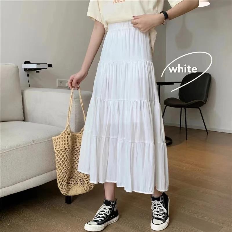 Jupe longue trapèze chic pour femme, taille haute élastique, patchwork blanc et noir, style vintage,