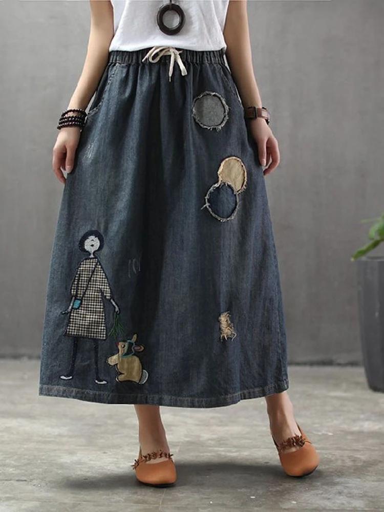 Amax luluE mode coréenne Streetwear femmes été classique broderie lâche Denim jupes dames décontract