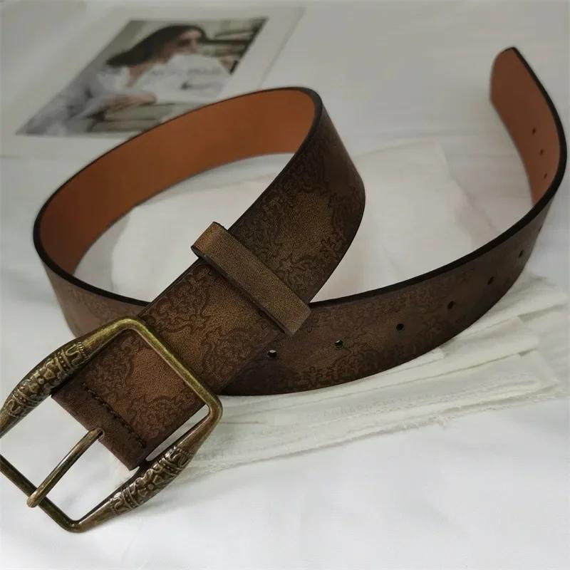 Ceinture de taille en cuir PU pour femme, ceinture assortie, motif rétro, imprimé environnemental, m