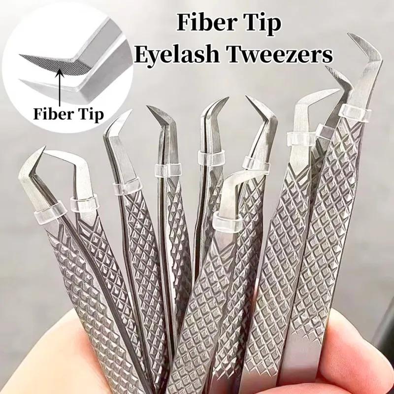 Pince à faux-cils à pointe en Fiber nanométrique, pour Extension de cils, méga Volume, pointe fermée