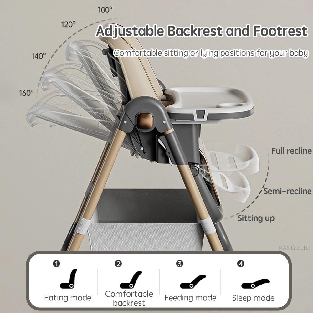 PANGDUBE Chaise haute réglable pour bébé de 0 à 3 ans, siège de salle à manger pliable avec plateau,