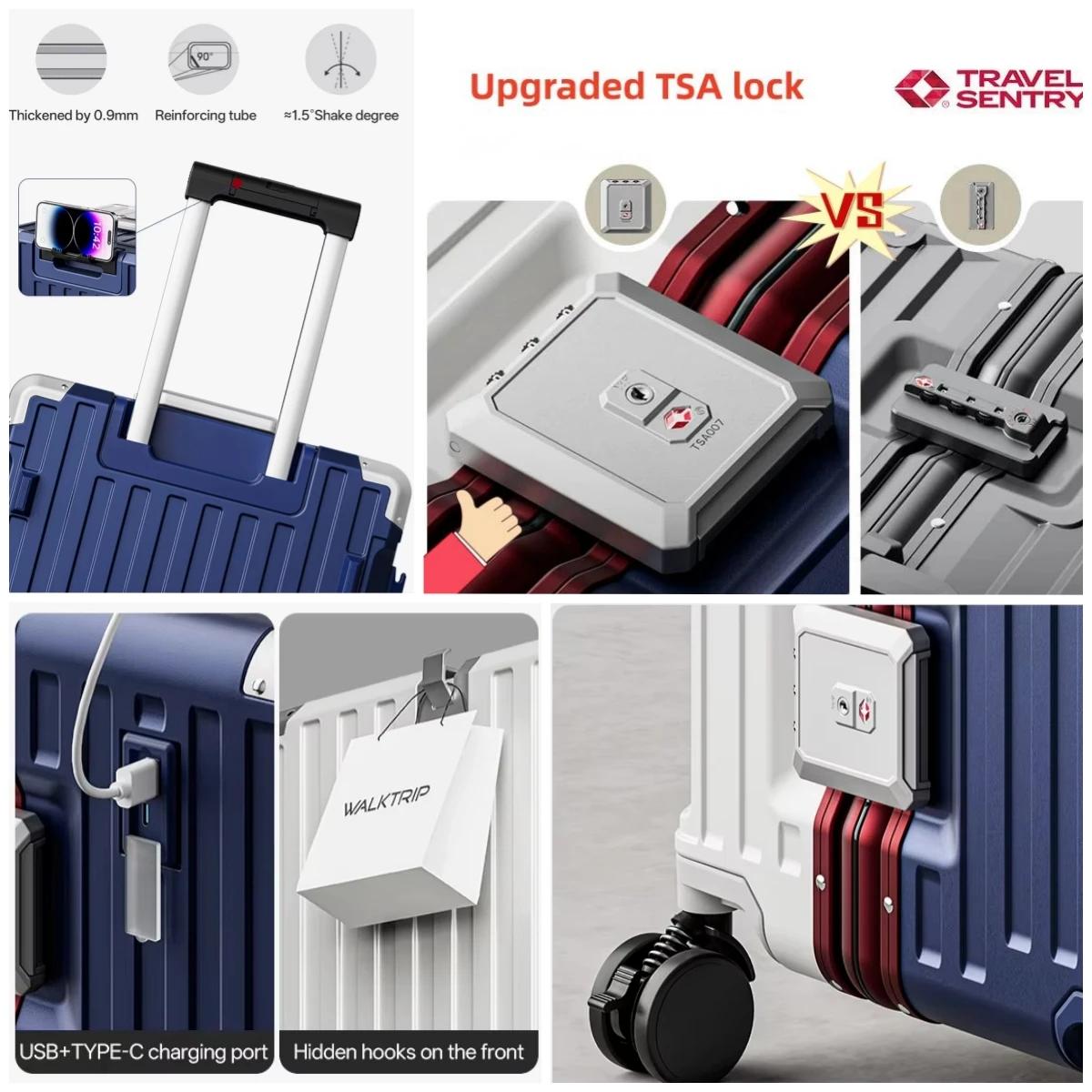 Valise à roulettes grande capacité, coque rigide en PC épais avec cadre en aluminium, serrure TSA, 2