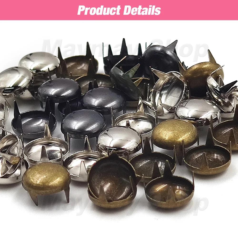 Rivets à quatre griffes 6-12mm, 100 pièces, goujons à pointes rondes, Rivets pyramidaux pour l'artis