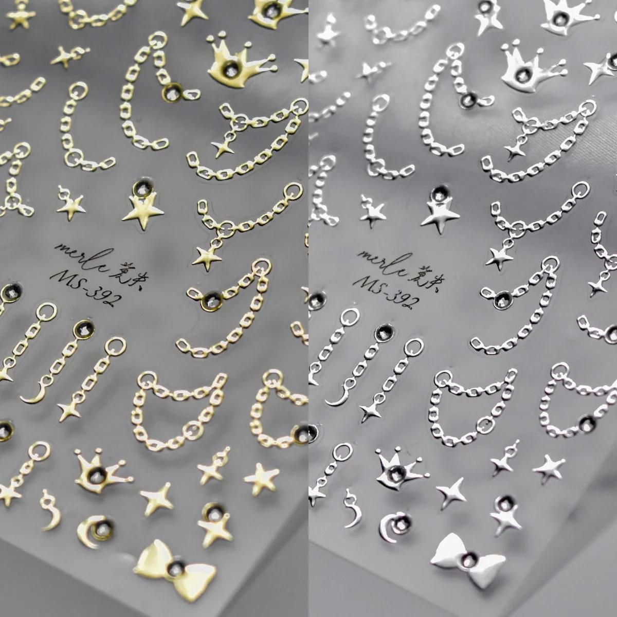Autocollants pour ongles en chaîne étoile diamant 5D, 1 pièce, or argent, auto-adhésifs, décorations