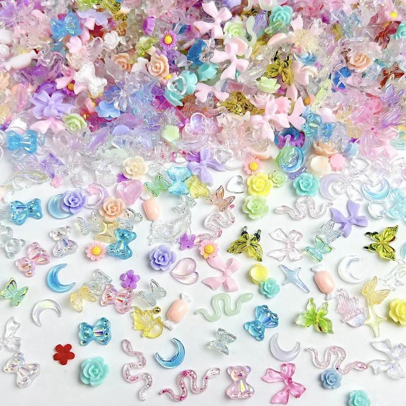 Breloques pour ongles, mélange aléatoire de fleurs de fraises, résine douce, lune à dos plat, access