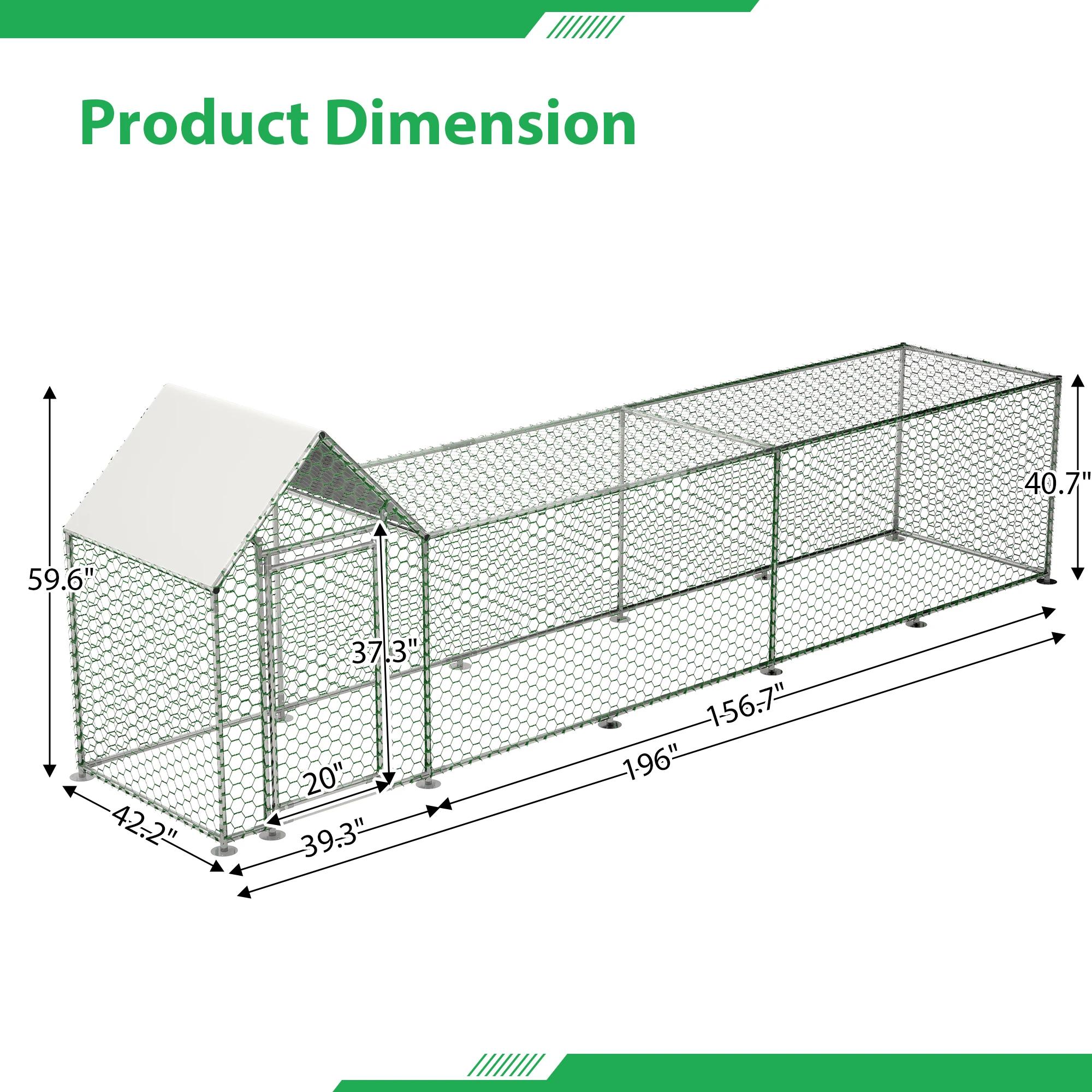 Maison de Poule Jetable en Métal de 16x3 Pieds, Maison de Poulailler avec Couvercle