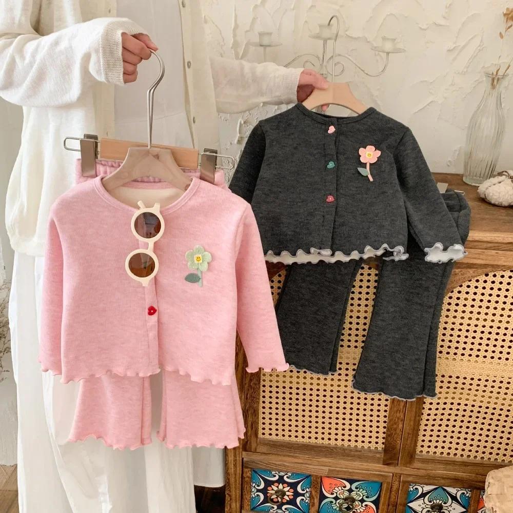 Bear Leader – ensemble Cardigan à manches longues et pantalon pour filles, couleur unie, Version cor