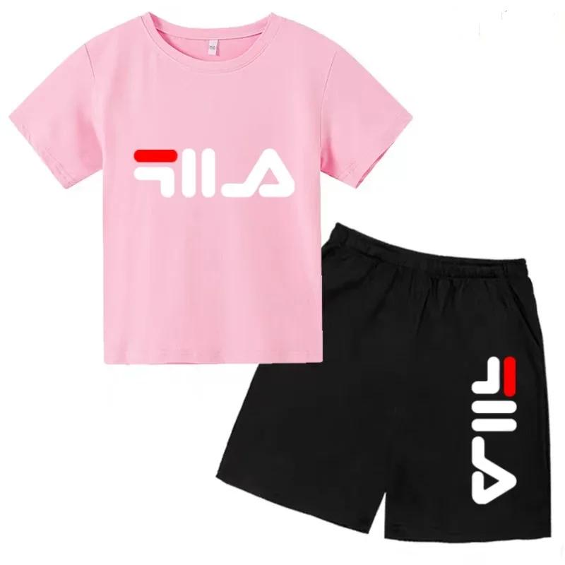 T-shirt et short décontractés à motif de lettres de dessin animé pour garçons et filles, ensemble de