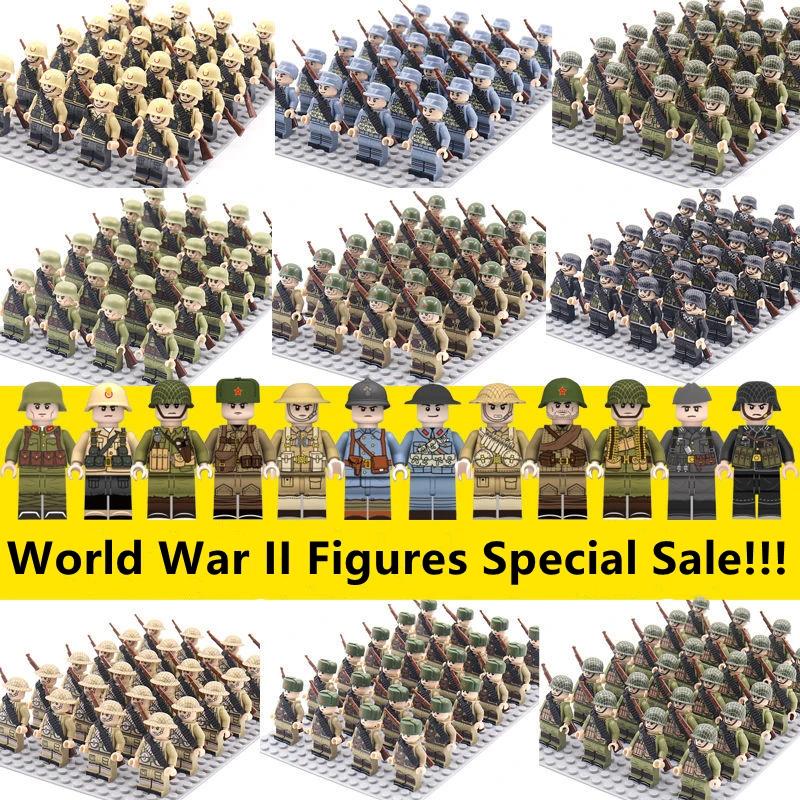 WW2 24 pièces/lot soldats militaires blocs de construction ensemble armes soviétique US UK chine Fra