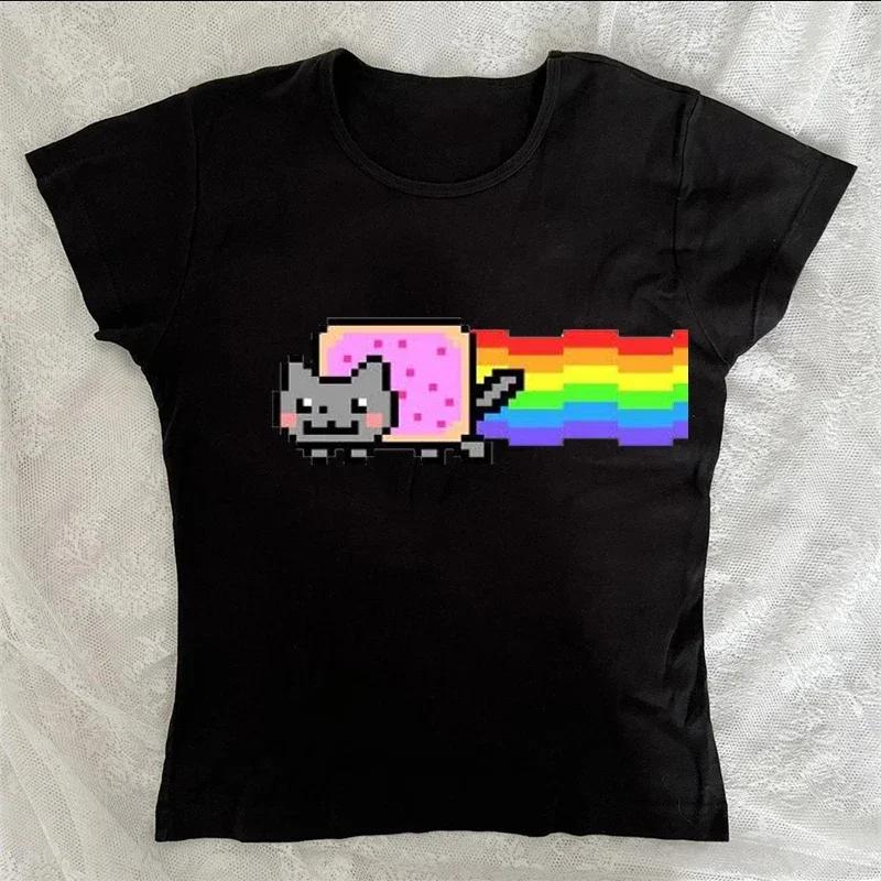 Mignon 2000s esthétique lettre impression T-Shirt Y2K femmes étoiles hauts Harajuku rétro mode gothi