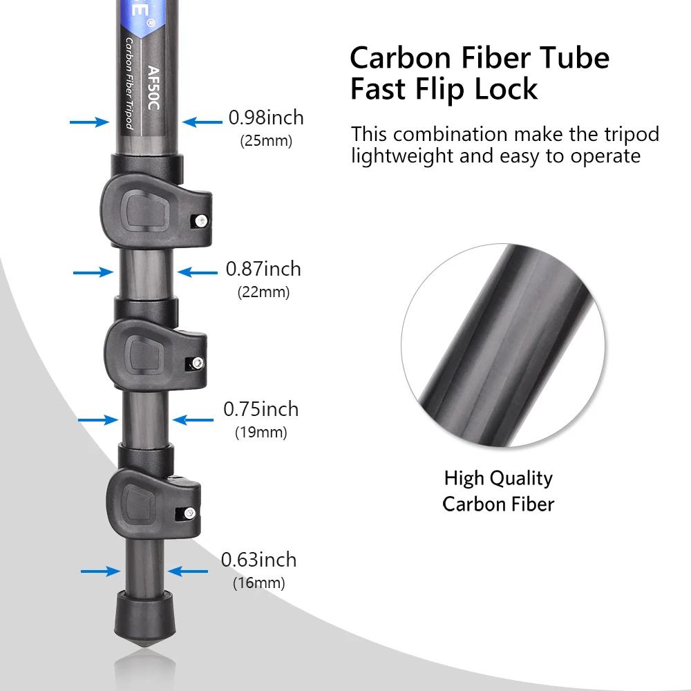 ARTCISE-Trépied léger en fibre de carbone AF50C, avec tête sphérique à profil bas, monopode amovible