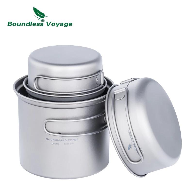 Ensemble de casseroles de Camping en titane, Voyage sans limites, avec poignée pliante, pique-nique,