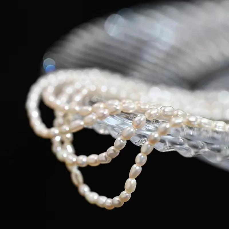 Dainashi 925 argent Sterling 2.5-3.5mm forme de riz colliers de perles d'eau douce 40cm de longueur 