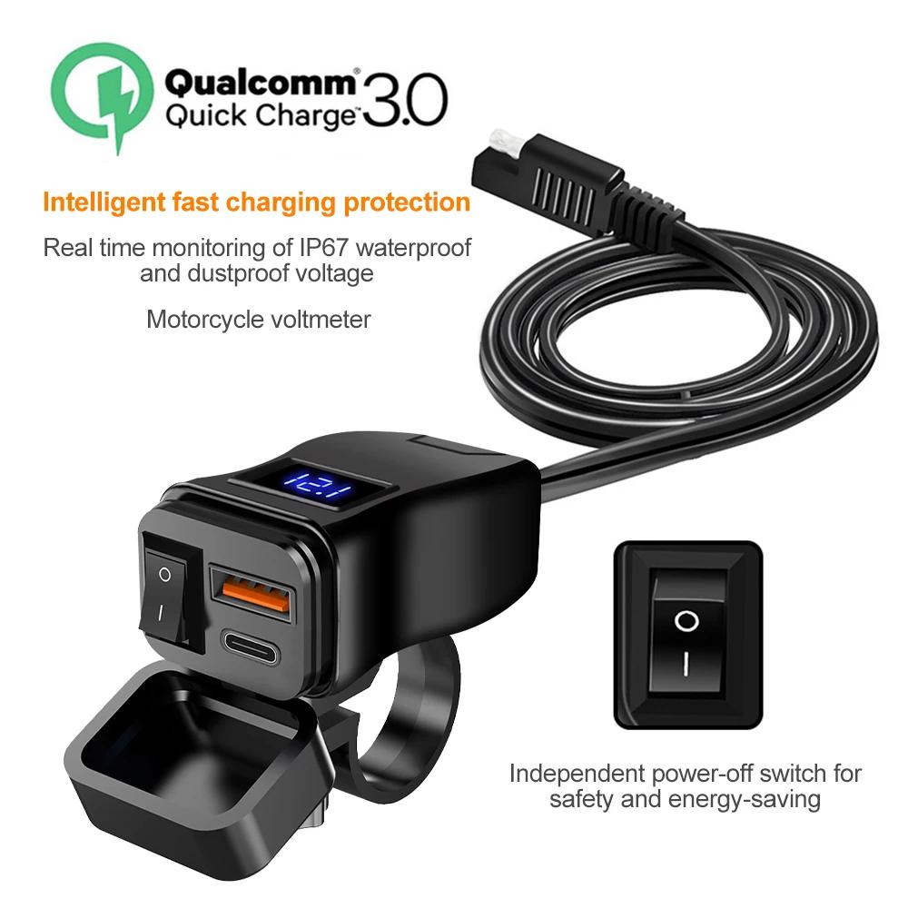 PD QC3.0 – chargeur cellulaire rapide USB pour moto, connecteur de prise de Port de Type C étanche a