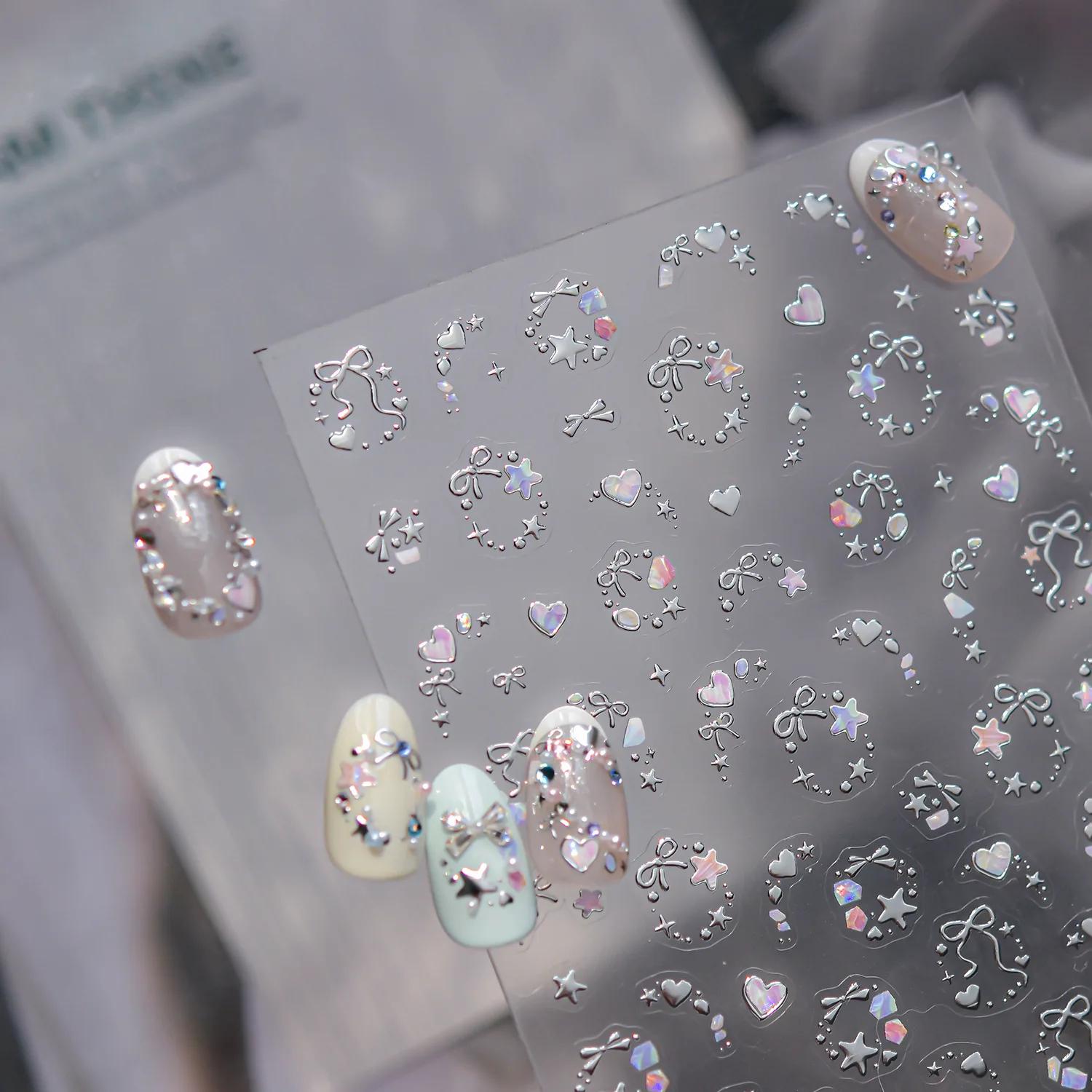Autocollants pour ongles de rêve métallique, couleur magique scintillante, nœuds d'étoiles, guirland