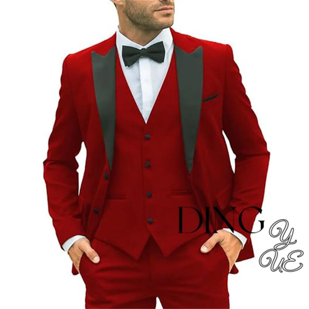Costumes pour hommes à la mode, coupe régulière, Tuxedos 3 pièces, Blazer à revers, gilet et pantalo
