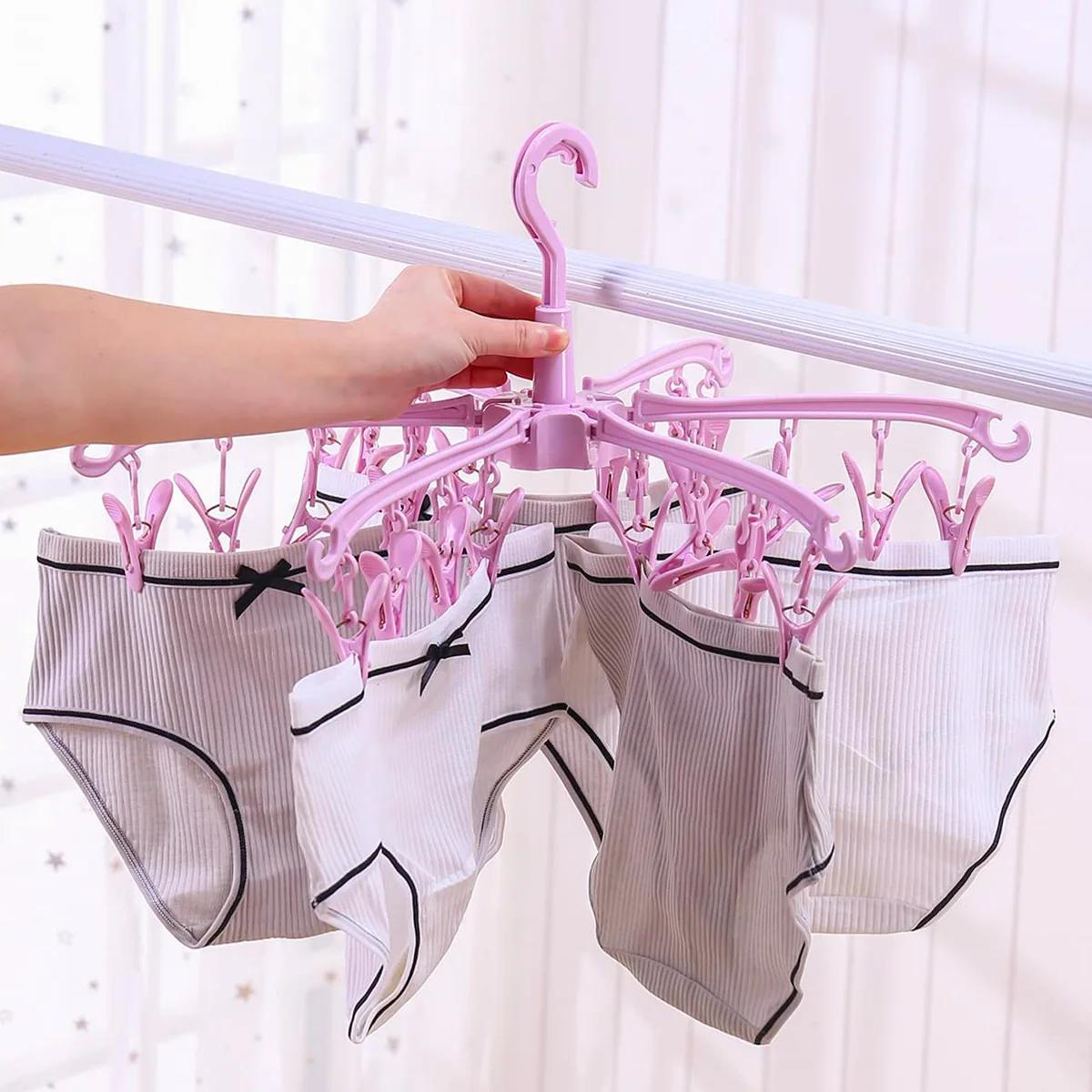 Sèche-linge pliant à 24 Clips, cintre rotatif, coupe-vent, chaussettes, sous-vêtements, support de s