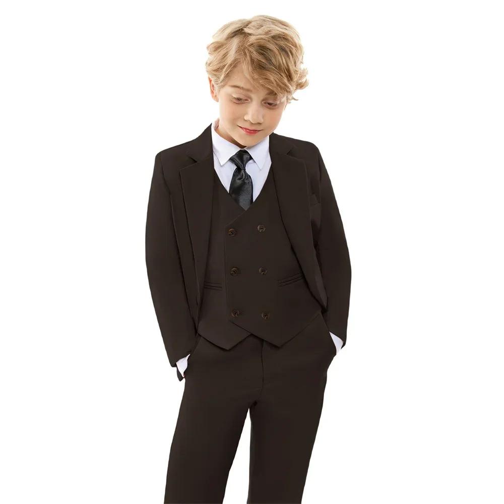Ensemble Costume Marron Garçon Printemps Automne Nouveau Tenue Enfant Cérémonie Mariage Anniversaire