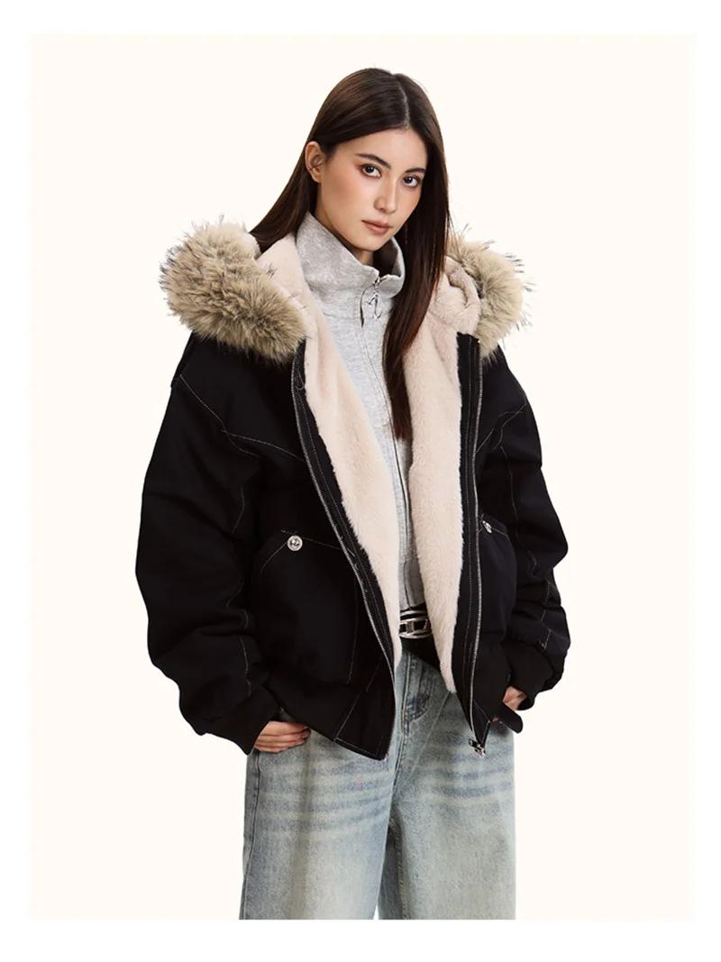 ZAROY col de fourrure Parkas à capuche Y2k Harajuku épaissir vestes rembourrées décontracté fermetur