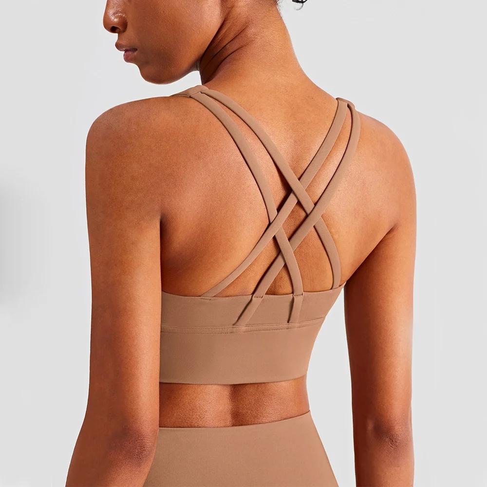 Soutien-gorge de sport femme triangle dos nu - Coussinets poitrine fitness yoga entraînement