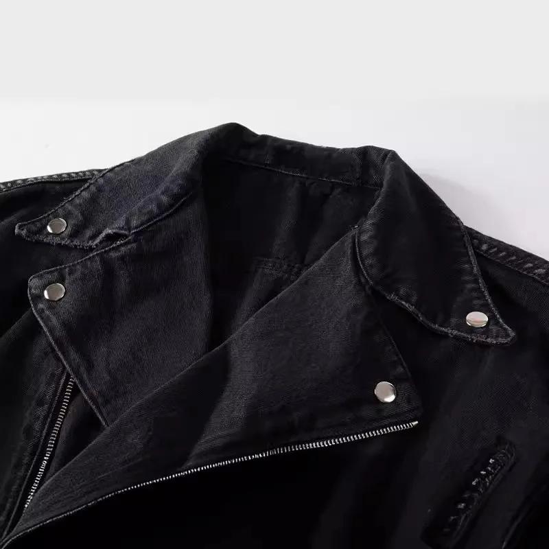 Veste en jean pour homme, col rabattu, fermeture éclair, manches longues, style vintage délavé, stre