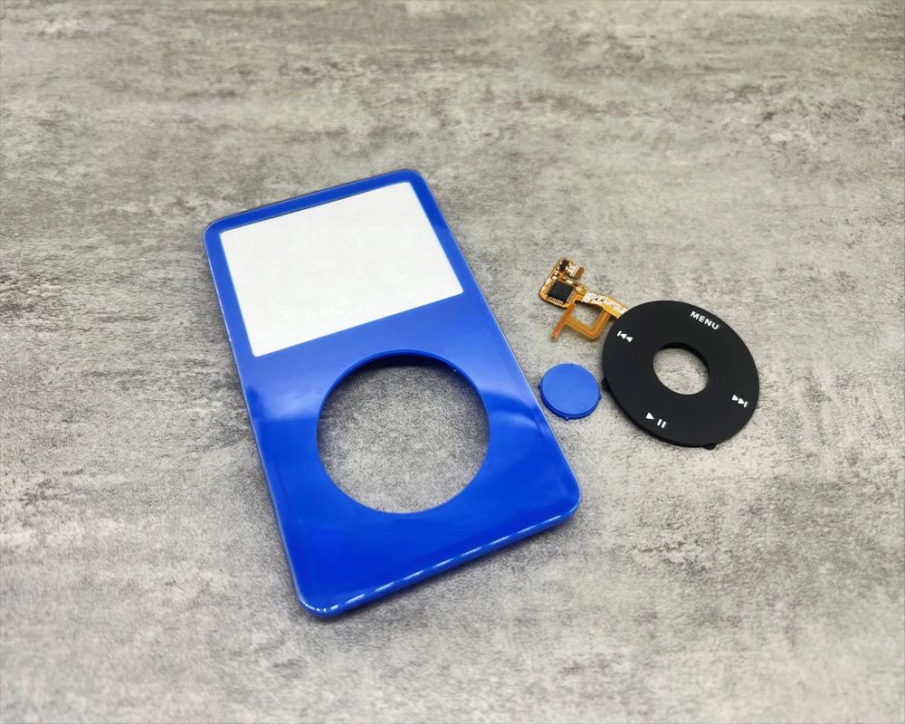 Plaque frontale bleue, boîtier arrière noir, bouton central bleu pour iPod vidéo 5e génération, 30 g