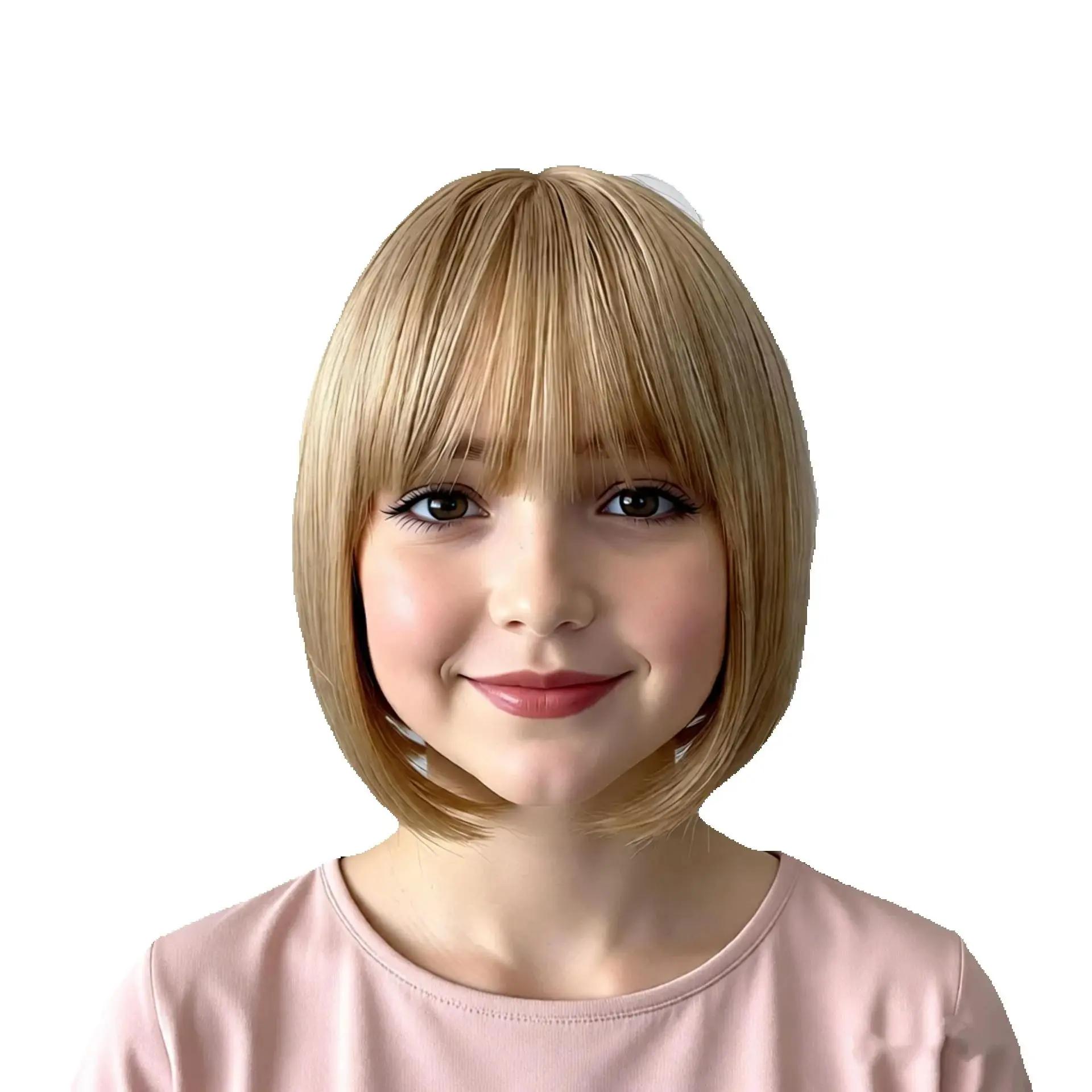 Perruque beige pour petite fille, coiffe dorée pour enfants, élastique, coiffure blonde pour enfants