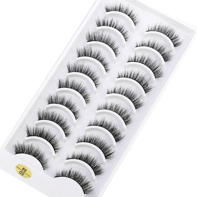 Faux Cils 3D Naturels en Vison, Longs, Doux et Moelleux, Kit de Maquillage, 10 Paires