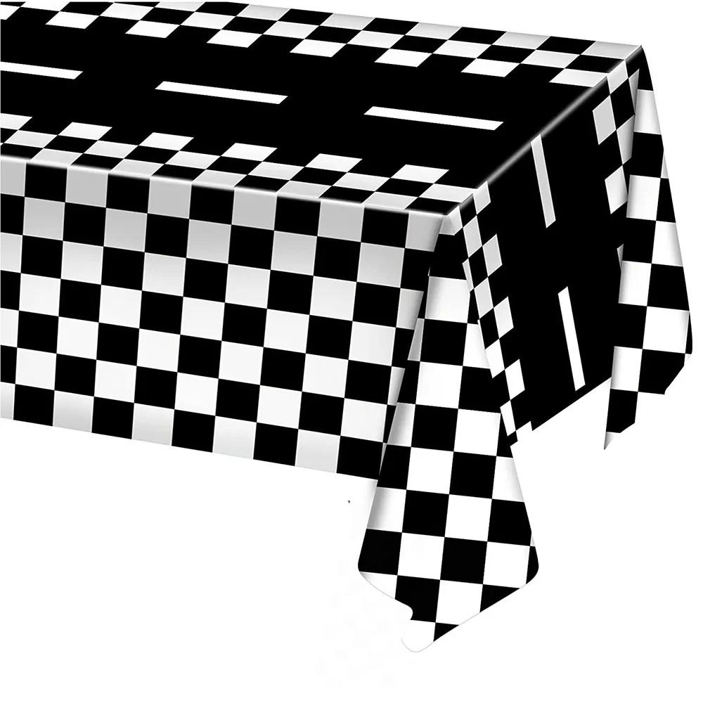 Nappe de fête de voiture de course à carreaux, drapeau à carreaux noir et blanc, nappe de piste, fou