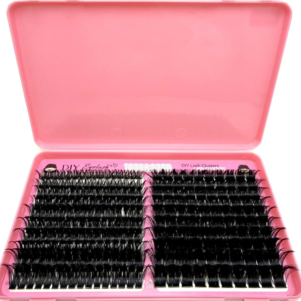 200D/100D épais moelleux grappe cils D Curl naturel doux faux cils extensions bricolage individuel M