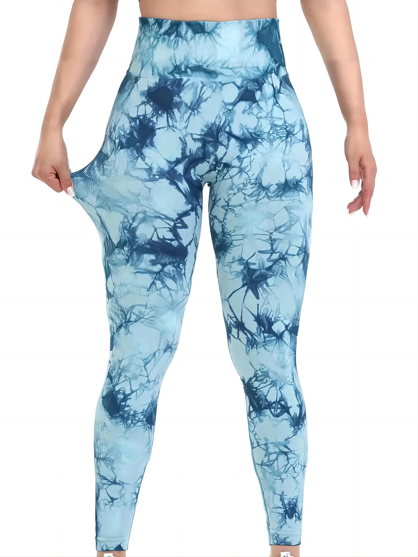 Pantalon de Yoga extensible pour femmes, teinture par nouage, sans couture, fesses pêche, taille hau