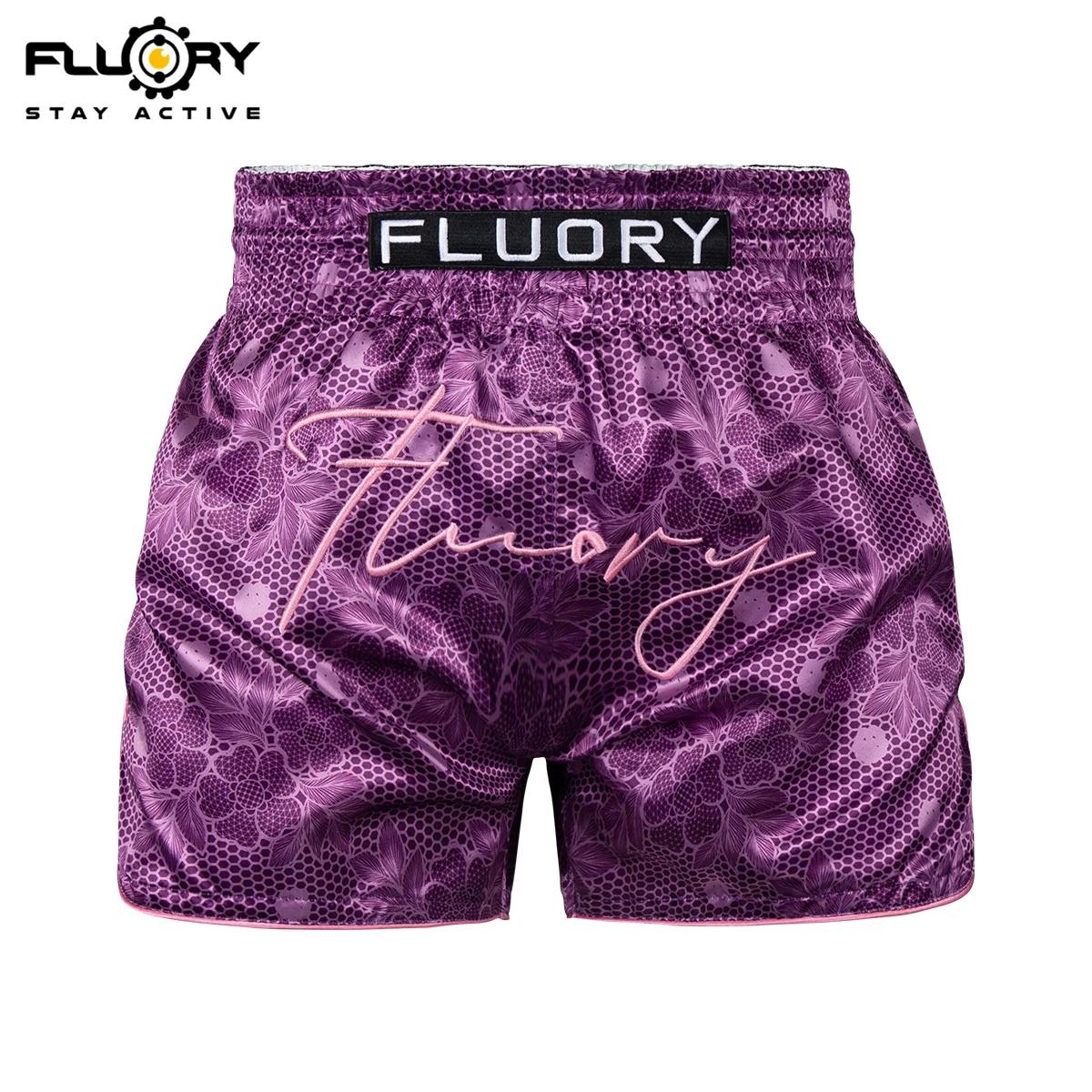Shorts de Muay Thai brodés rétro imprimés FLUORY, tissu confortable et respirant, shorts d'entraînem
