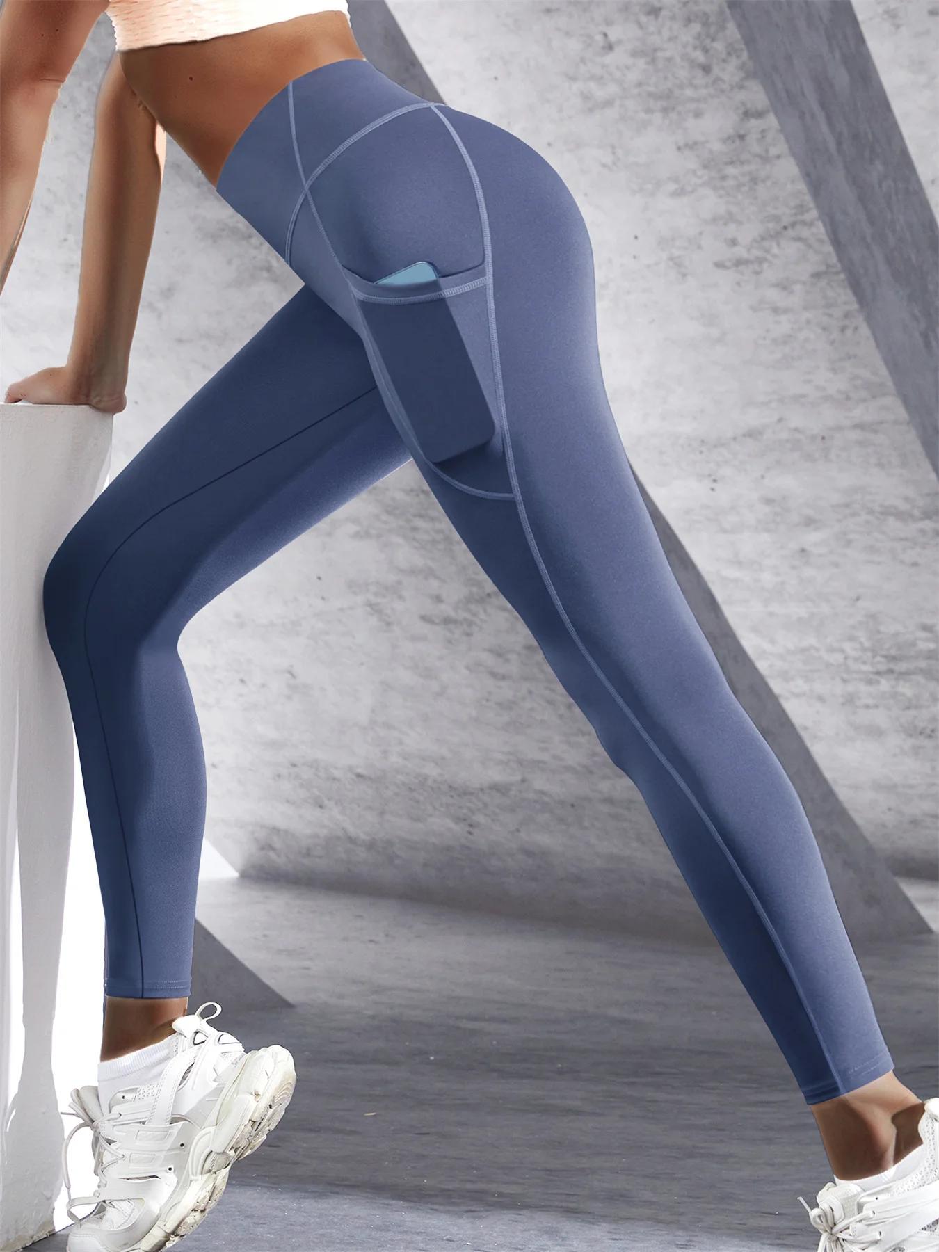 Femmes taille haute élastique entraînement Yoga Leggings contrôle du ventre avec poches latérales pa