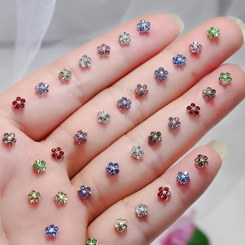 Mini poils de diamants scintillants colorés, fleur de prunier, 5 pétales de fleurs, strass pour Nail