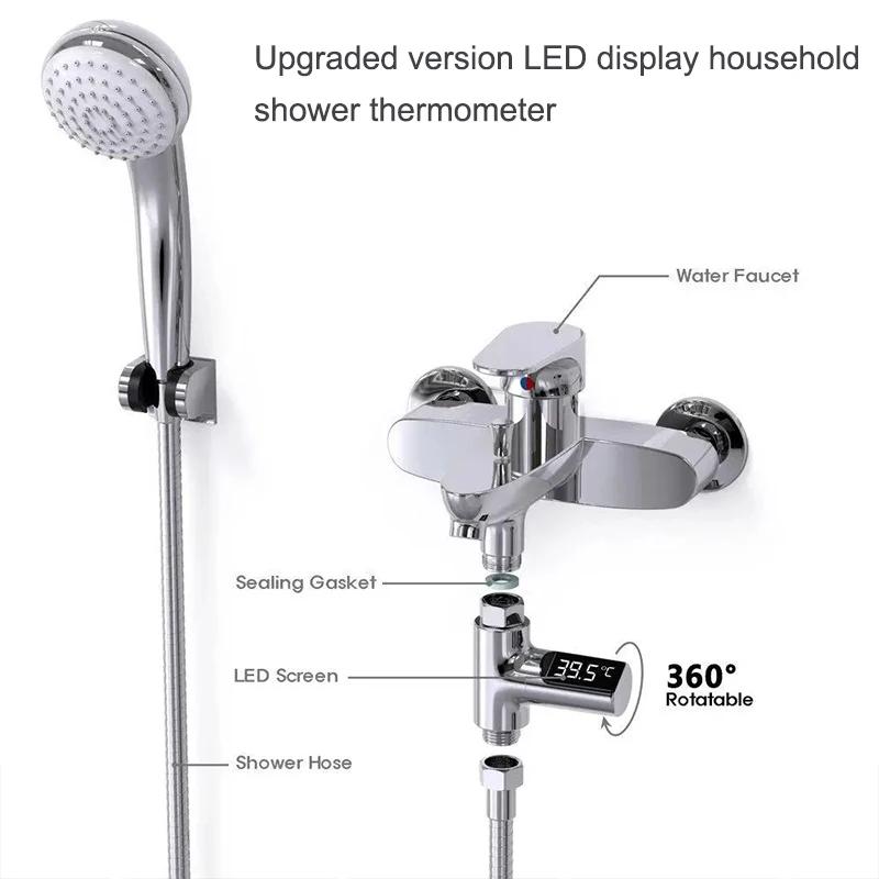 Thermomètre de douche d'eau domestique à affichage LED 5-85 ℃   Thermomètre à eau auto-alimenté à dé