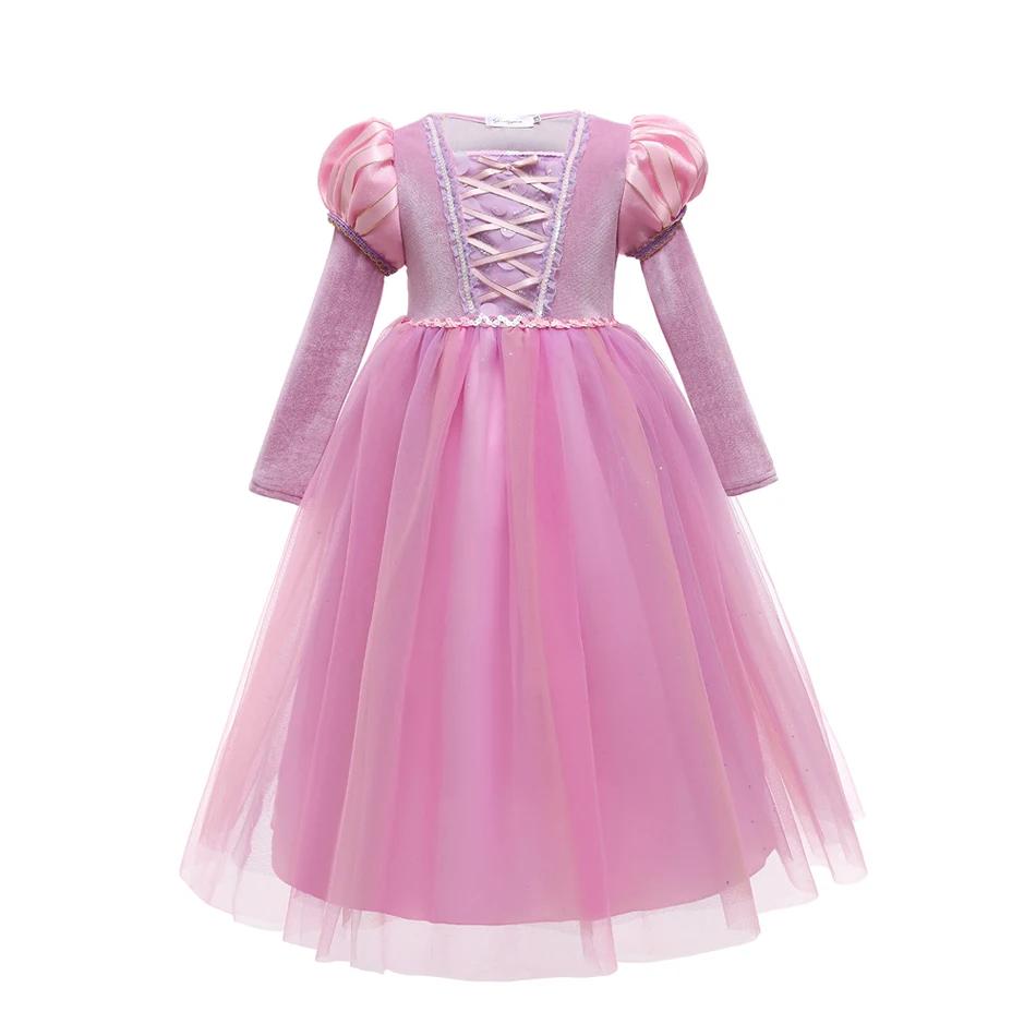 Robe de princesse Rapunzel d'été pour fille, costume Enfant Tangled, vêtements de luxe en maille vio