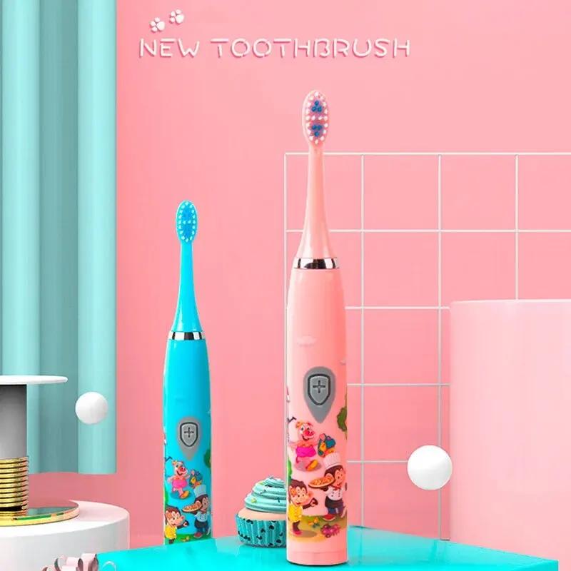 Brosse à dents électrique sonique pour enfants, dessin animé coloré, Rechargeable par USB, douce, au