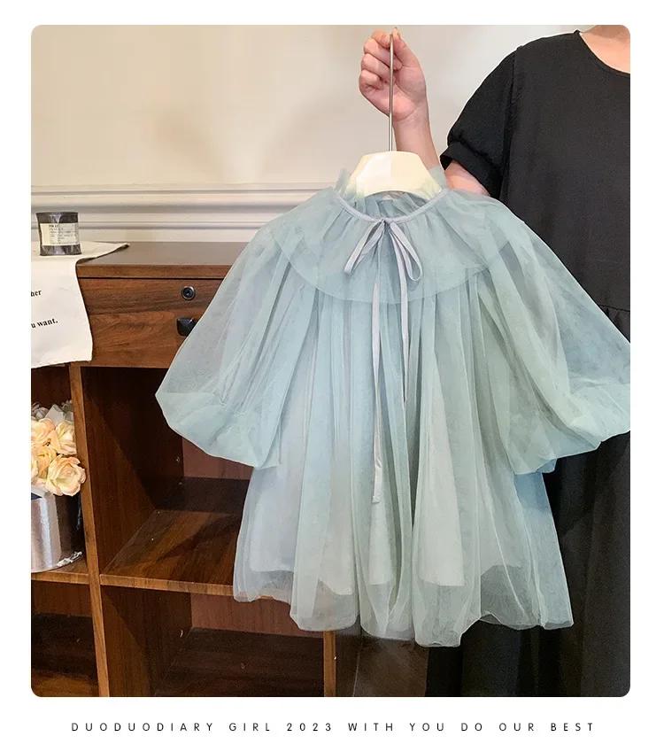Robe en Tulle de couleur unie pour petites filles, décolleté à volants, nœud papillon au dos, manche
