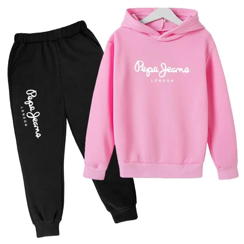 Sweat à capuche + pantalon pour loisirs, 2 pièces, lettres imprimées, survêtements pour garçons et f