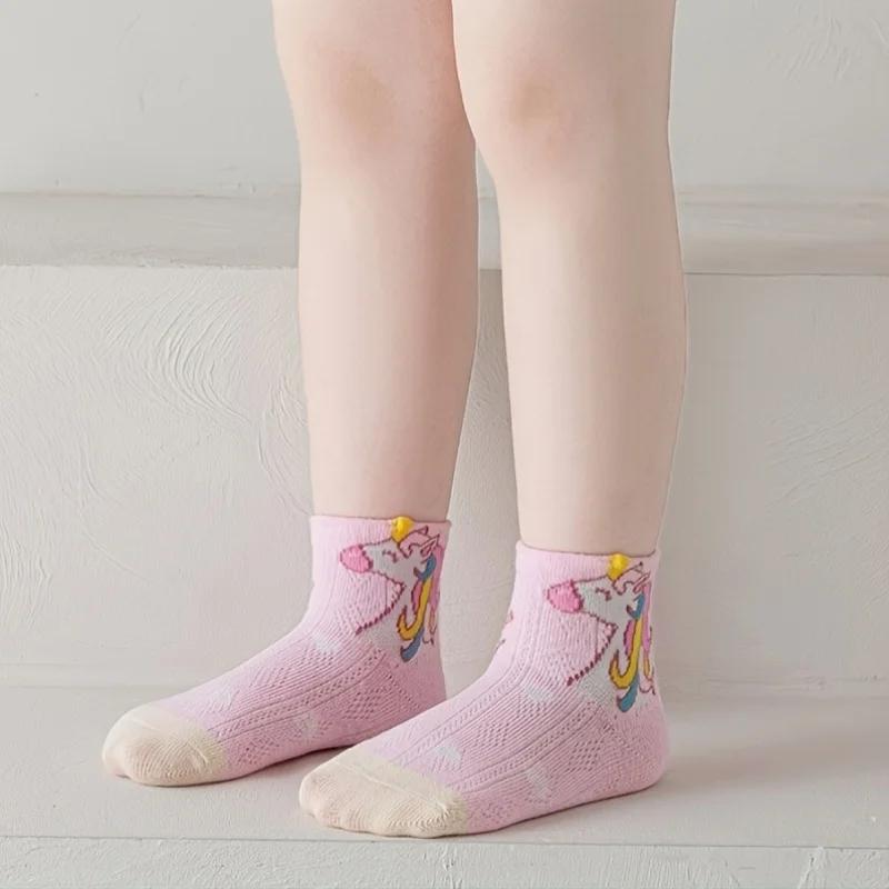 5 chaussettes pour filles à double maille, design licorne avec colle, tube court antidérapant, pour 