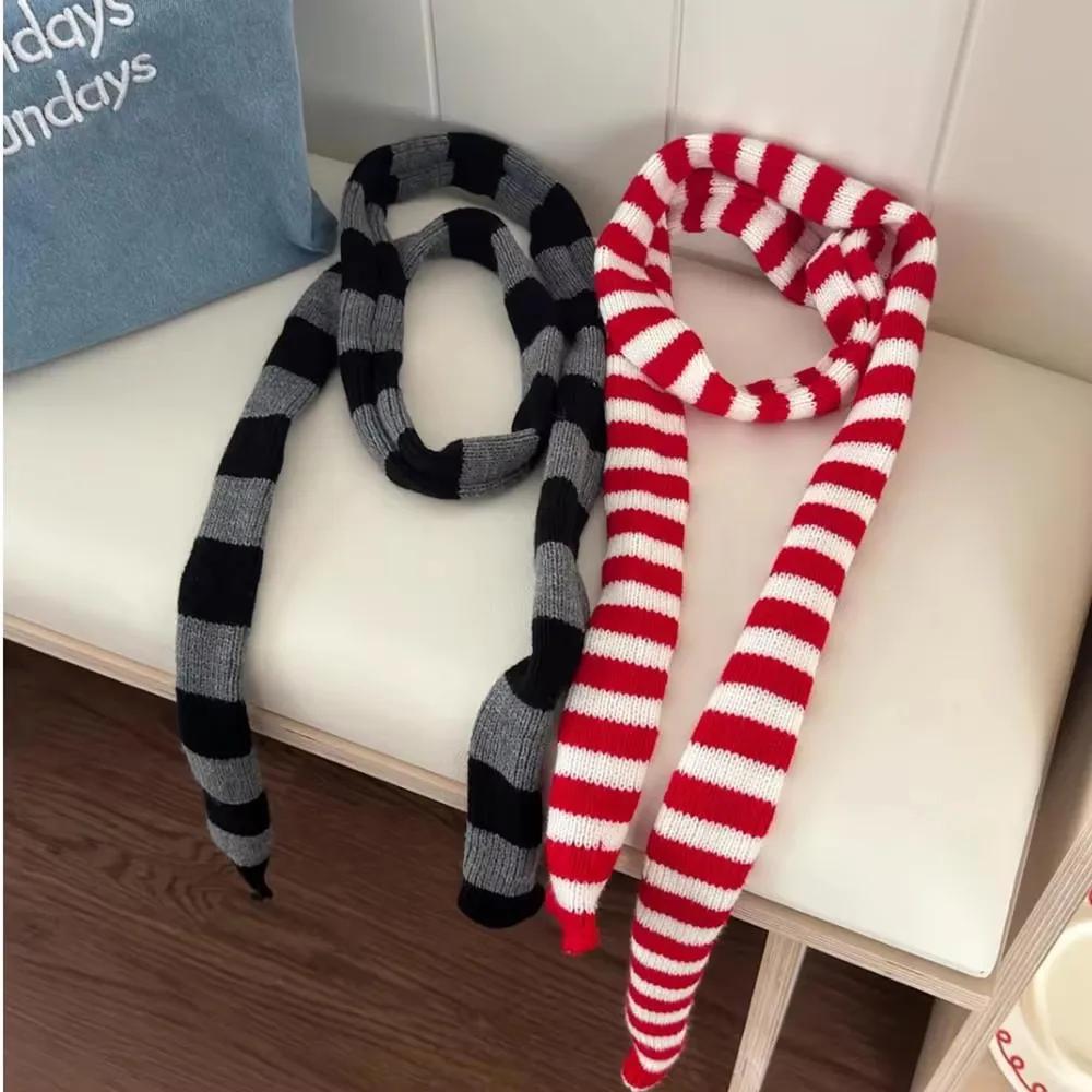 Écharpes en coton Harajuku pour femmes, longues écharpes à rayures noires et grises, mouchoir décora