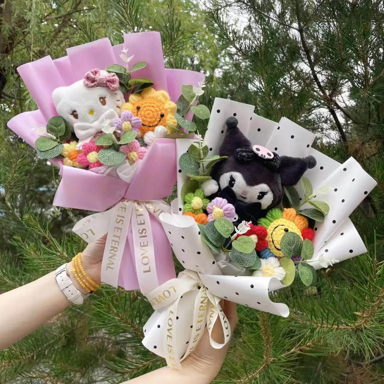 Dessin animé ma mélodie Kuromi cannelle Kt chat en peluche poupée créative fleur Bouquet saint valen