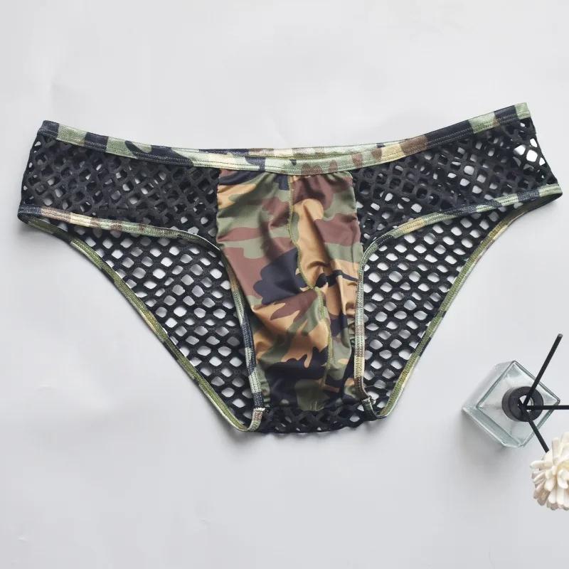 Sous-vêtements pour hommes, slips Sexy, culottes Sissy, Camouflage, pochette en U, slip en maille re