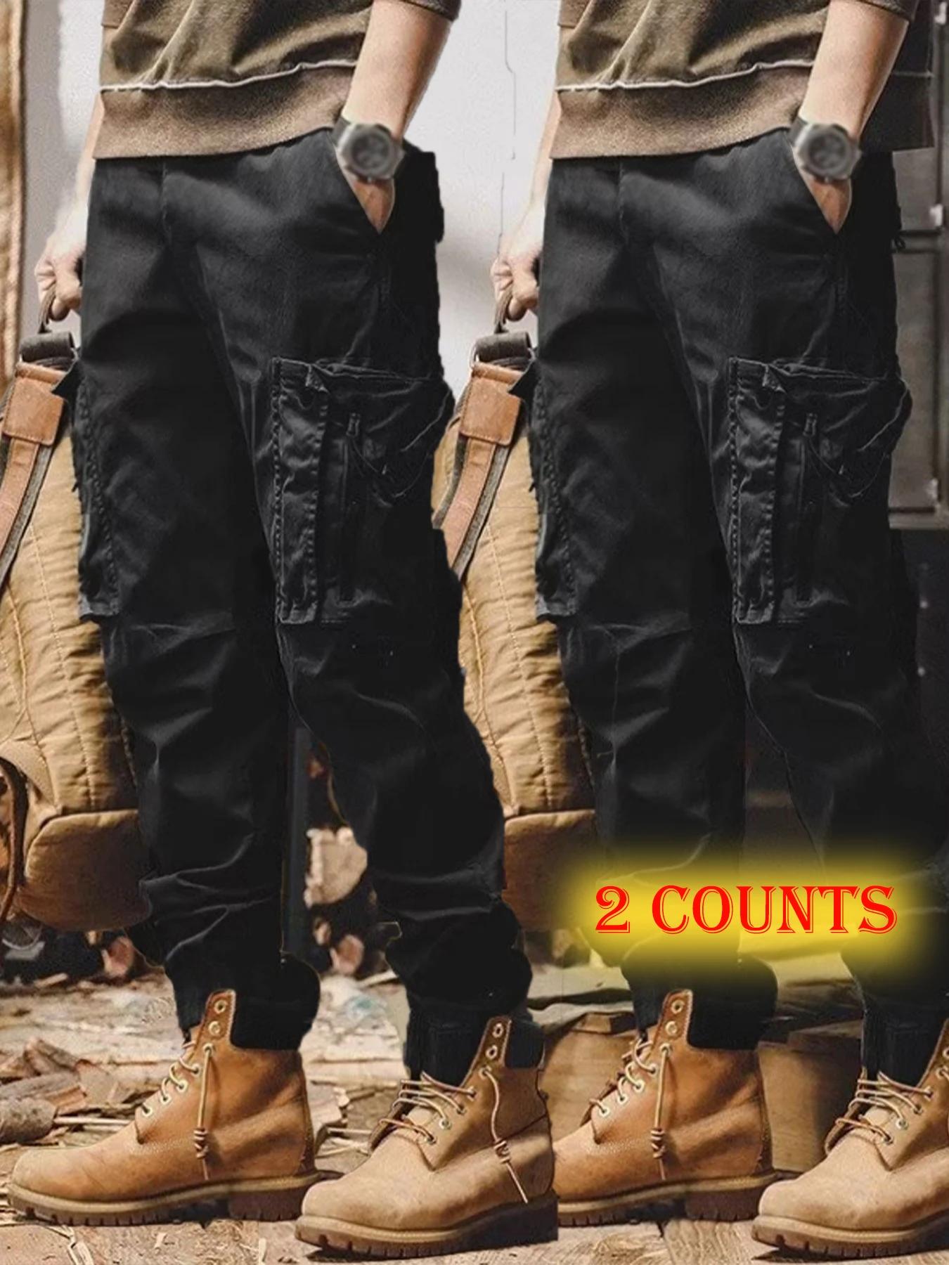 2 Pièces Nouveaux Pantalons de Travail Décontractés pour Hommes, Fins, à Cordon de Serrage, Coupe Am