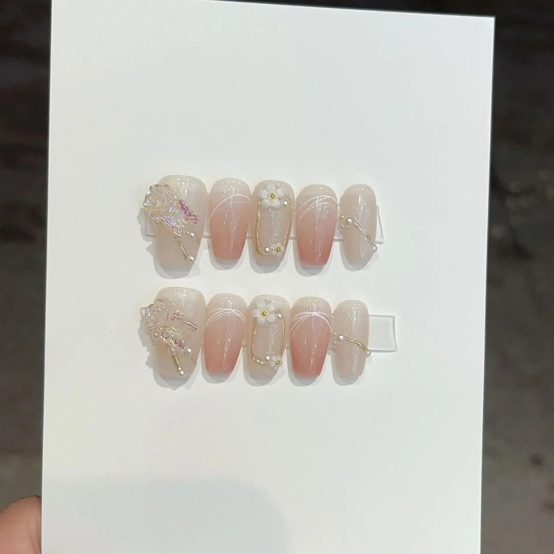 10 pièces bleu à la main presse sur ongles ensemble Ballet portable artificiel faux ongles décoratio