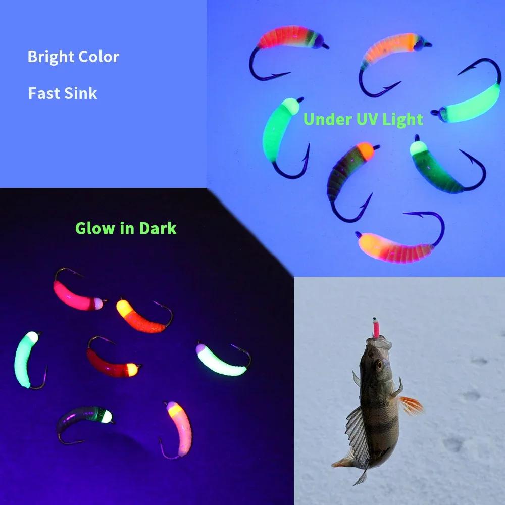 Vtwins 4 pêche sur glace lumineux tungstène perle tête nymphe Bug ver mouche Caddis larve insectes a