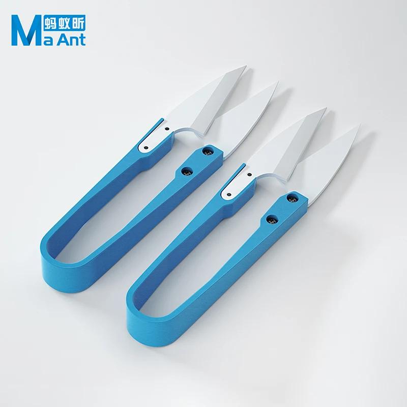 MaAnt couteau en céramique isolé bleu en forme de U, ciseaux de point de croix, ligne de poisson, sé