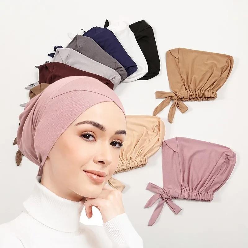 Hijab intérieur croisé en coton pour femmes musulmanes, sous-écharpe, dos réglable, bande intérieure