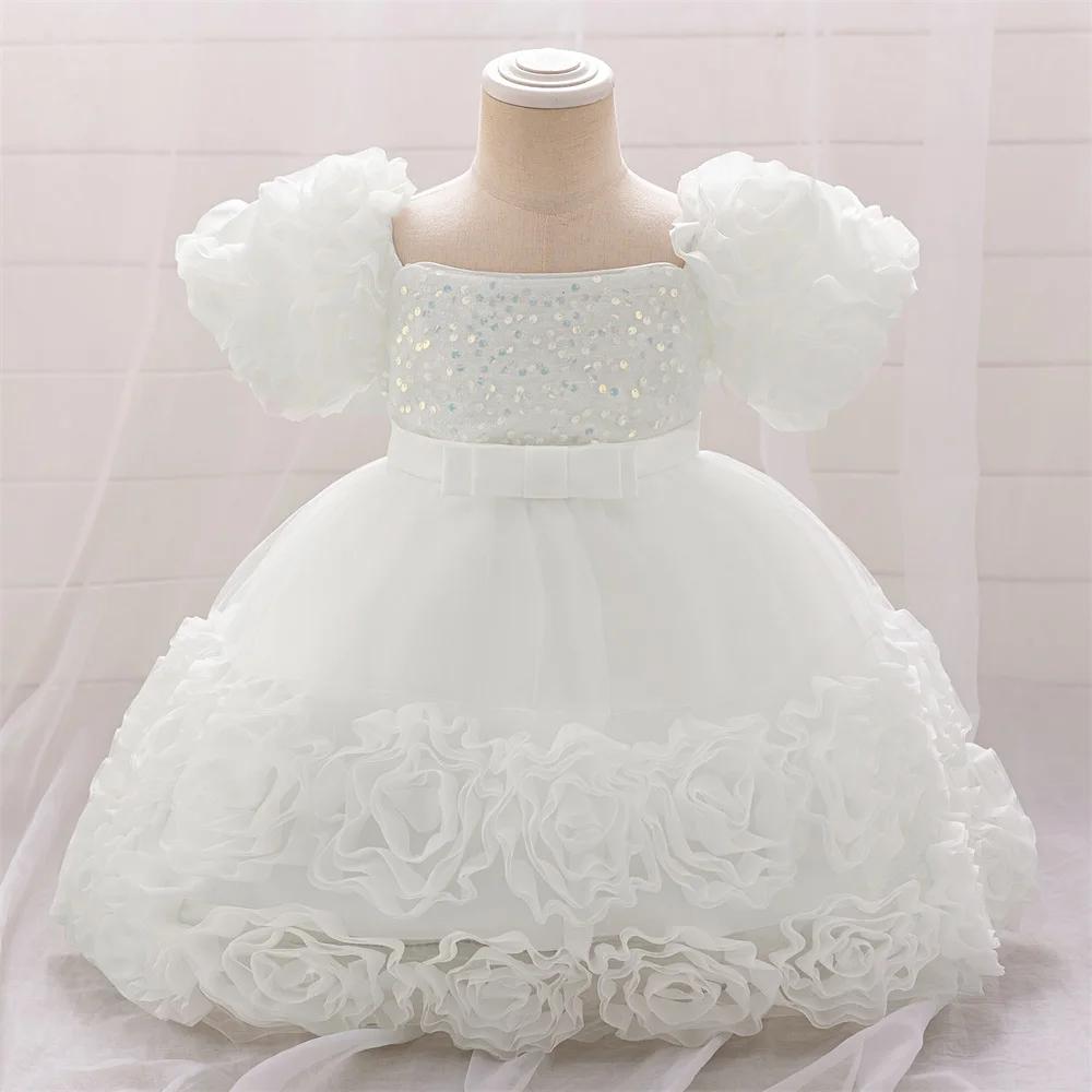 Robes à fleurs à paillettes pour petites filles, en dentelle, pour mariage, noël, fête de 1er annive