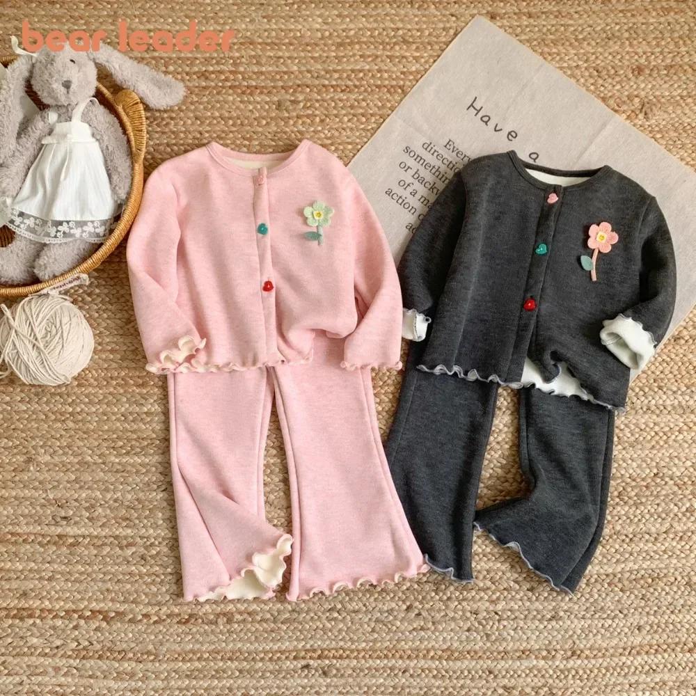Bear Leader – ensemble Cardigan à manches longues et pantalon pour filles, couleur unie, Version cor